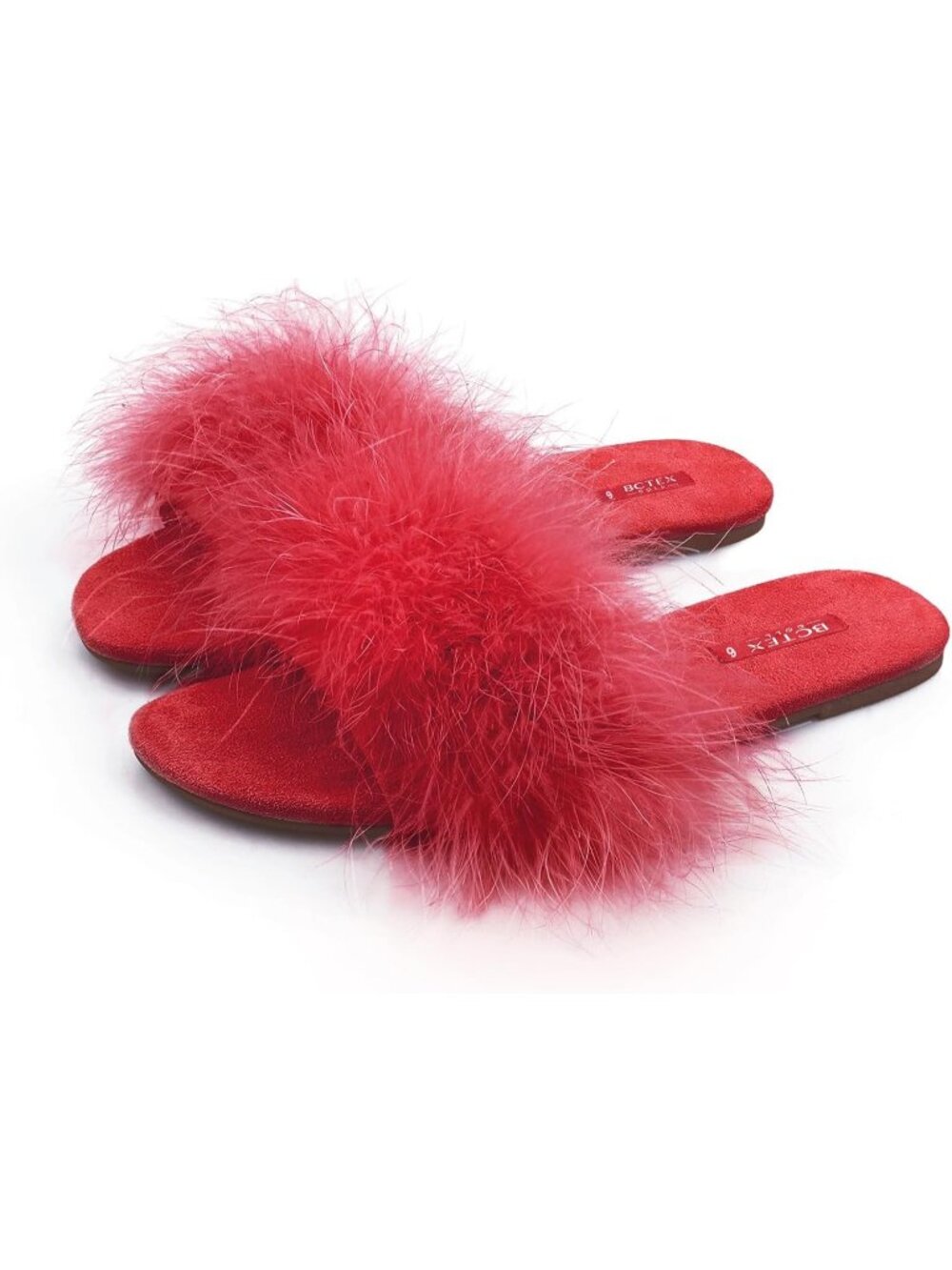 Women's Red Memory Foam Fuzzy Fluffy Open Toe Slip-On Indoor House Slippers